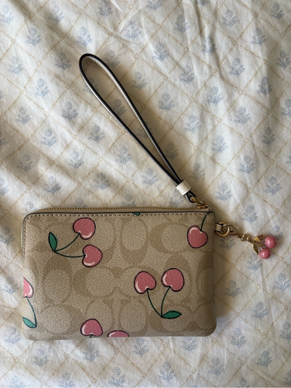 Coach Pink and Beige Cherry print Wristlet - Picture 2 of 6